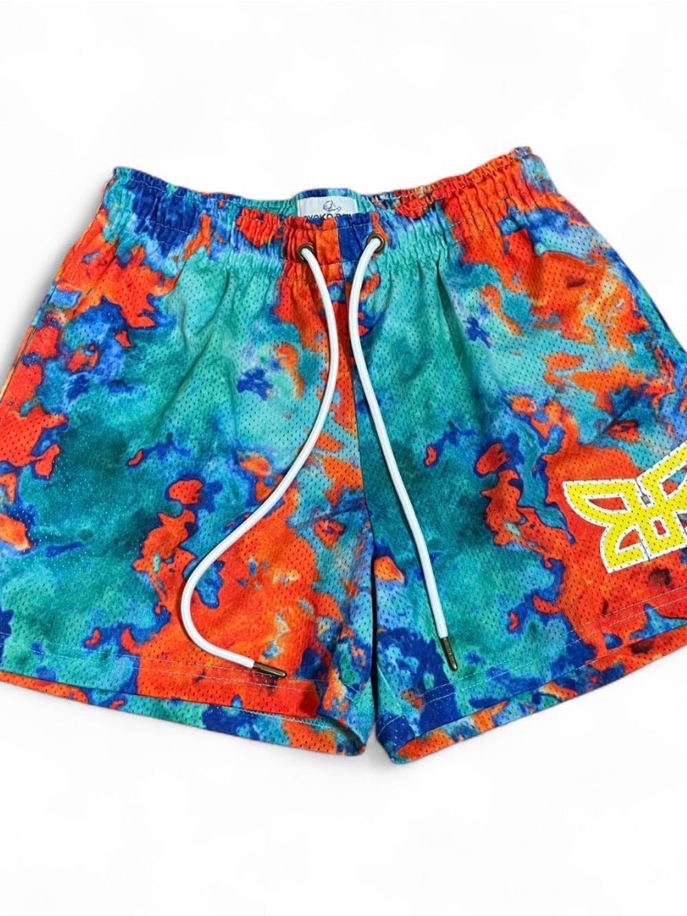 Men's Tie-Dye Athletic Mesh Shorts - Turquoise & Orange